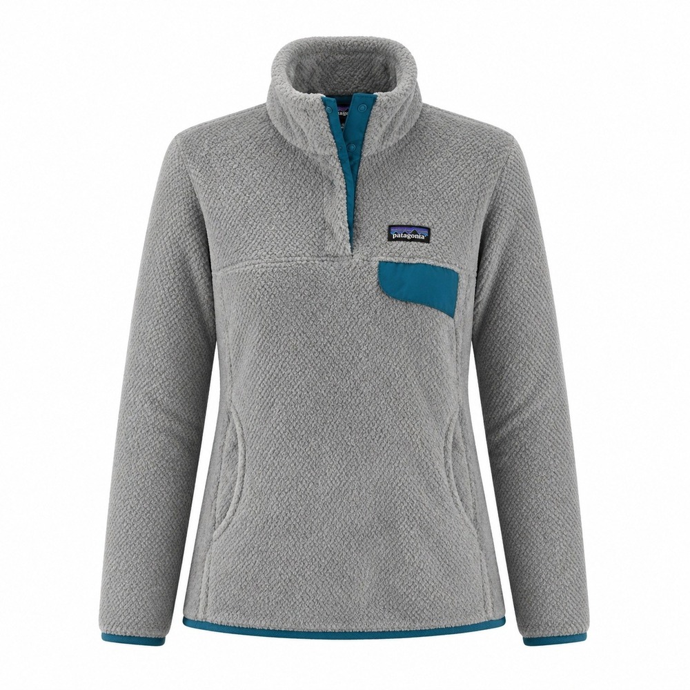 Patagoni Re-Tool Snap-T‎ Pullover Fleece Sweater Gray/Teal  Womens Size Small